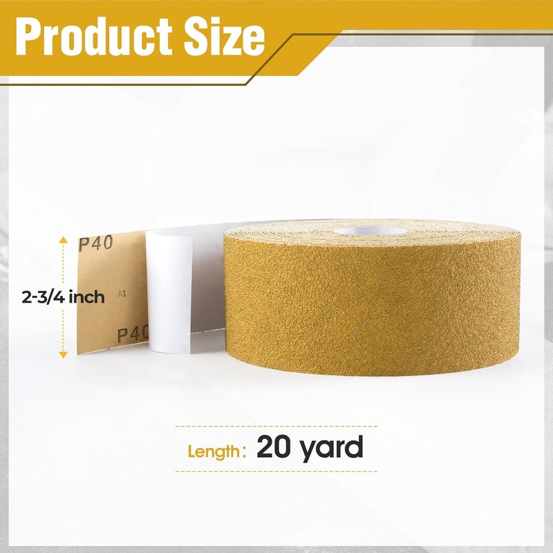 Shawya PSA Sandpaper Roll 40-Grit 2-3/4in x 20 Yards Longboard Sandpaper Self Adhesive Stickyback Sandpaper for Automotive Woodworking Air File Sanders Hand Sanding Blocks Abrasive Sheet Roll - Image 2